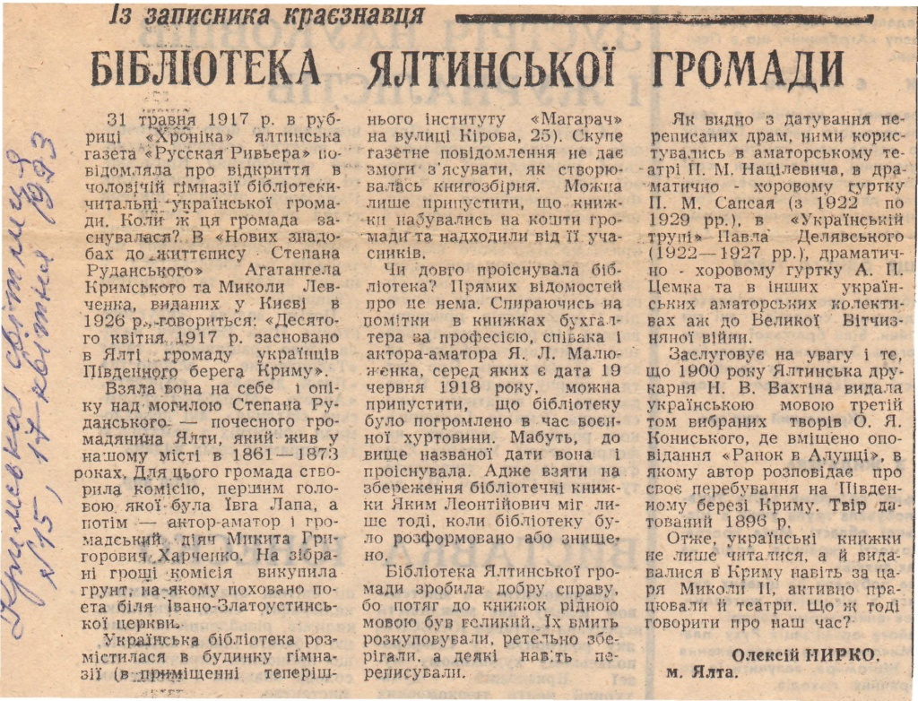 Спадок Олексія Нирка.