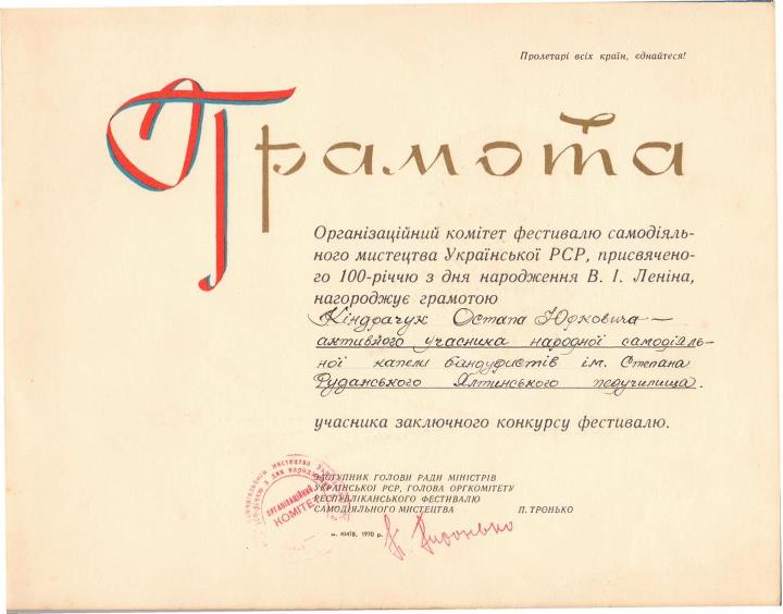 Нагородні відзнаки, пам'ятні грамоти.